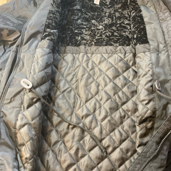 Arizona Jeans Co Womens Black Jacket Faux Fur Hood Rain Slick Jrs Plus 3X - Picture 12 of 16